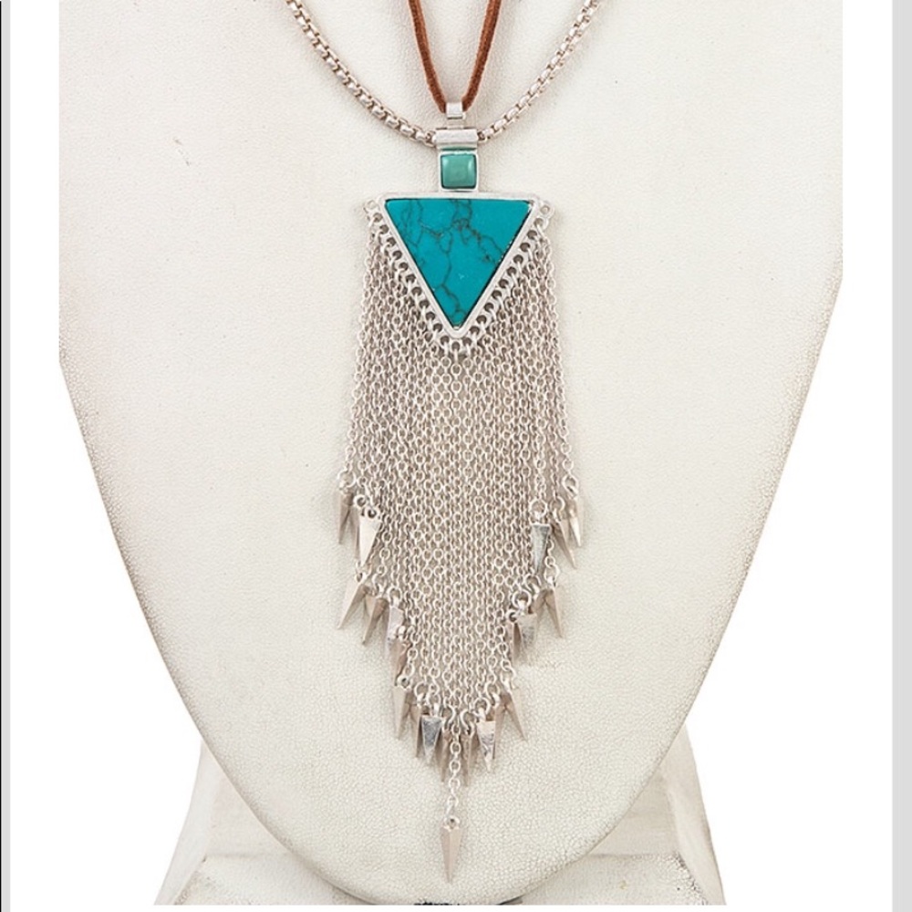 Layered Triangle Gem Fringe Necklace Set - Picture 3 of 4